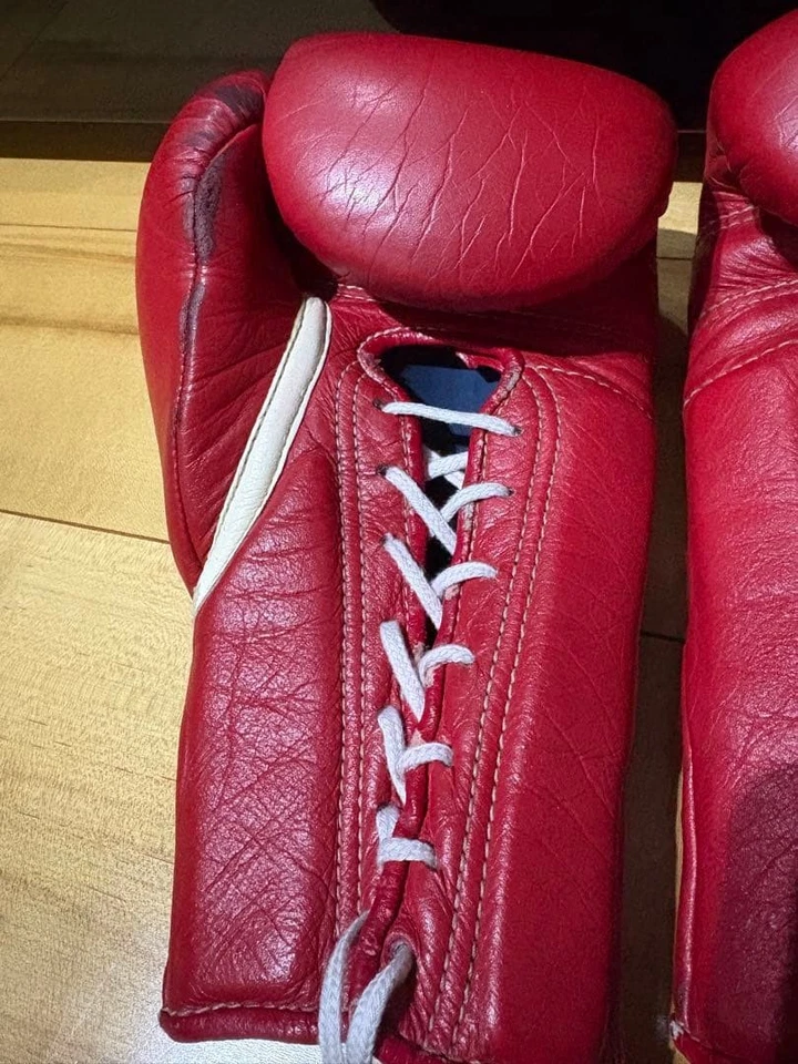 Guantes de Boxeo Winning 12oz MS-400 Rojo Con Cordones Profesionales Usados Genuinos JAPÓN Foto 3 de 4