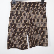 Fendi Kids Shorts Size 10 Brown FF Logo Print Heavy Knit