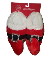 BIG LOTS WINTER WONDER LANE PLUSH SANTA ELF STYLE ADULT JINGLE SLIPPERS~NW~M 7/8