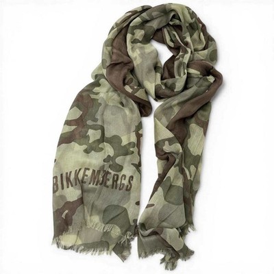 Mode Bikkembergs Schal Unisex Militärgrün Baumwolle mit kontrastierendem Logo