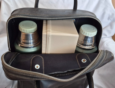 1970's Aladdin Stanley Double Thermos Hot Cold Picnic Set w Carry Case Vintage