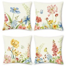 Pack of 4 Spring Flower Pillow Covers 18x18 Inch - Floral Throw