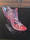 Vintage Fenton Pink Cabbage Rose Glass Slipper Shoe Hand Painted Signed Robinson