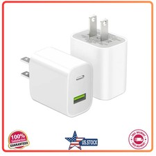 2 Pack Dual Port USB C Wall Charger Power Adapter for iPhone Samsung iPad Dev...