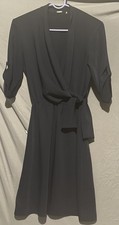 Elie Tahari Roll-Tab Sleeve Wrap Dress Women’s Size 4 Navy Blue Knee Length
