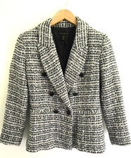 House Of Harlow Tweed Blue Cream Double Breasted Blazer Sz XS Preppy EUC