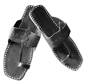 black leather slippers