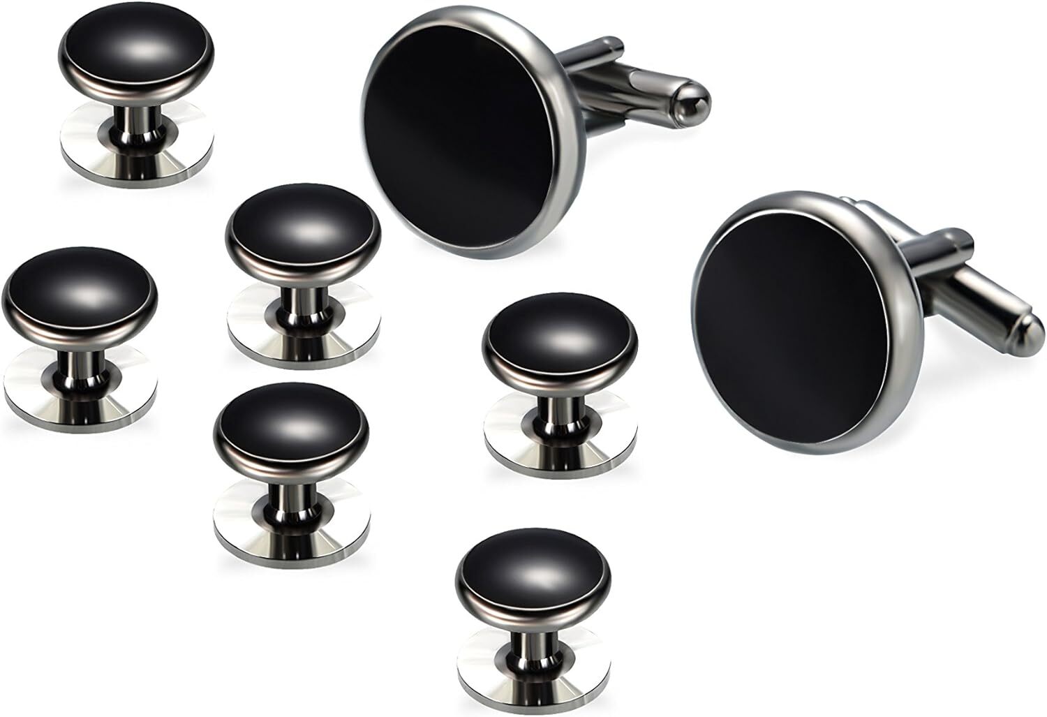 Men's Tuxedo Shirts Round Cufflinks and Studs Set For Business Wedding Black and