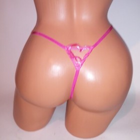 Victoria Secret Panty Thong V String Sheer Pink Hearts Embroidered Dream Angels