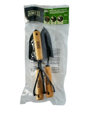 Ames Wood Grip 3 Piece Hand Garden Tool Set - Trowel, Cultivator & Transplanter