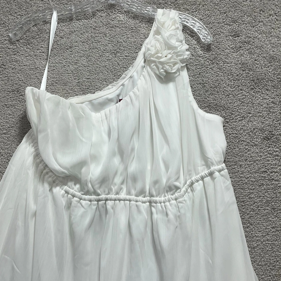Merona Dress Women's 2XL White One Shoulder Flower Electric Waist Midi Side Zip - Image 2 of 4