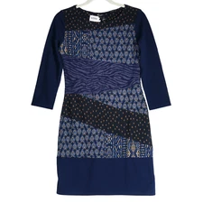 Desigual Sweater Pencil Dress Womens Size M Blue Art to Wear Bodycon Artsy Boho