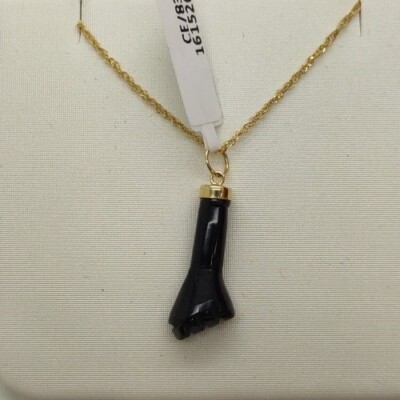 Anhänger Und Kette Gold 18k 750 Mls. Figa, '' Espanta-Meigas IN Azabache. 23,5 MM