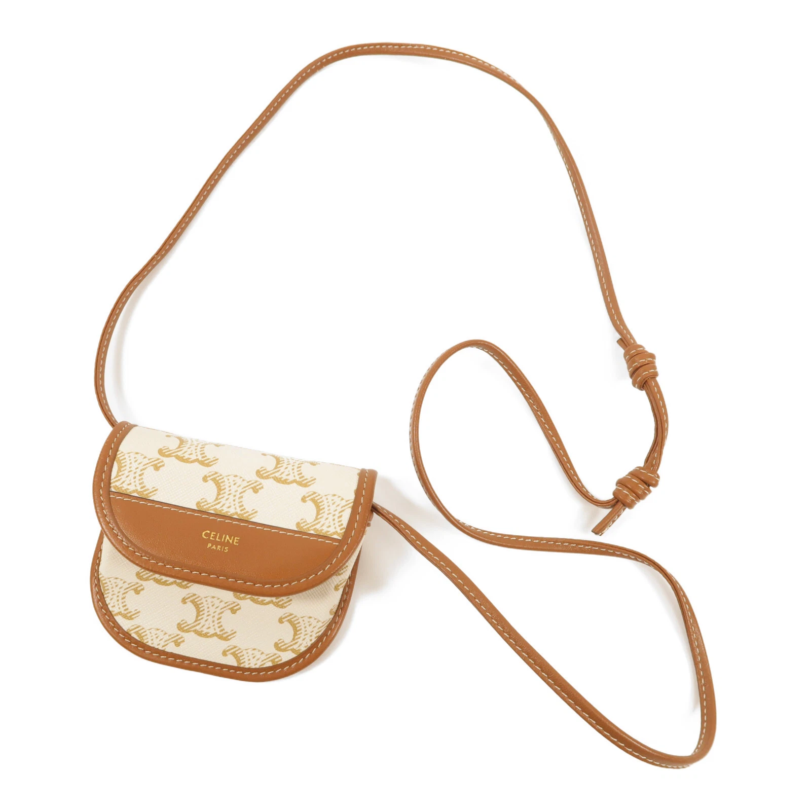 CELINE Portamonete con Cinghia Rivestito in PVC Tela Marrone