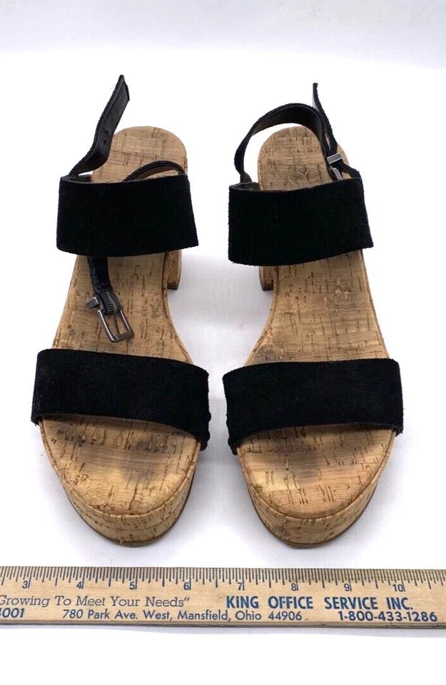 Sandalias Jessica Simpson JP Morgani de cuero y corcho negras para mujer talla 8M tacón de 4" Foto 3 de 4