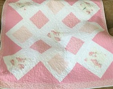 Baby Girl Quilt. Pink/white Quilt. 41X45 Quilt. Diamond Design Quilt.