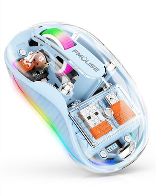 FMOUSE Unique Transparent Bluetooth Mouse with USB & Type-C Two Receiver Smal...