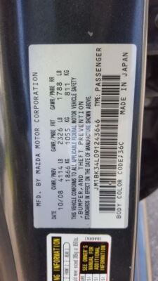 マサページ 2008 2009 Mazda Speed 3 OEM Left Rear Door Metropolitan Gray 36C