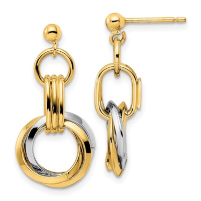 14K bicolor Gold verschlungene Kreise Ohrhänger und Ohrhänger 2,64 g Mutter Geschenk