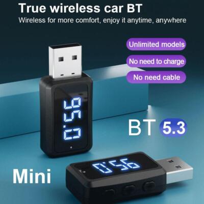 USB Bluetooth-5.3 Wireless Car FM Transmitter Aux Stereo Audio Receiver Adapter