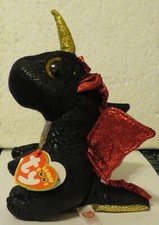 Ty Beanie Black Dragon Grindal Plush Metallic Red Glitter Wing Stuffed Animal