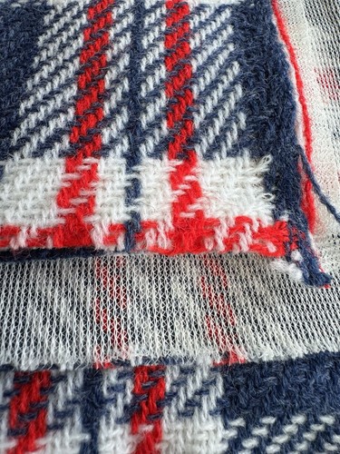 Vintage Plaid Woven Polyester Red, White & Blue 60's 70's 53” X 54” - Picture 4 of 5