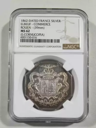 France 1862 elbeuf - commerce rouen silver medal ngc ms62