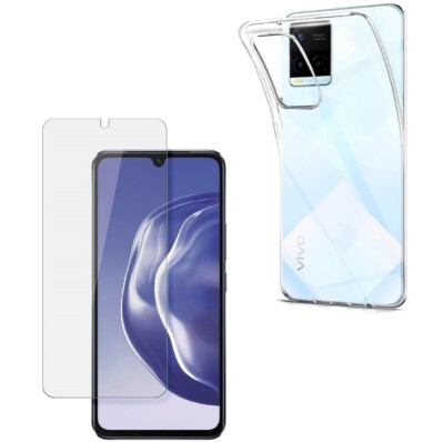 TRANSPARENT COVER + TEMPERED GLASS FILM FOR VIVO Y21E TPU CASE Y 21 E