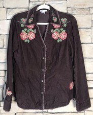 Harold’s Brown Corduroy Beautifully Embroidered Top/shacket - Snap Front - Sz M