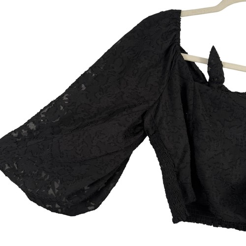 Mustard Seed Black Crop Smocked Blouse Balloon Sleeve Witchygoth Womens Medium - Picture 2 of 6
