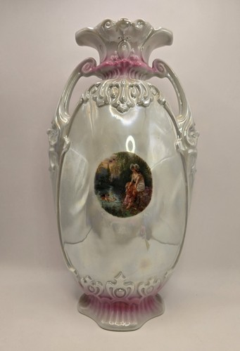 Vintage Victoria Czechoslovakia Vase Couple In Love Cupid 12" Tall 1920s - Picture 7 of 10