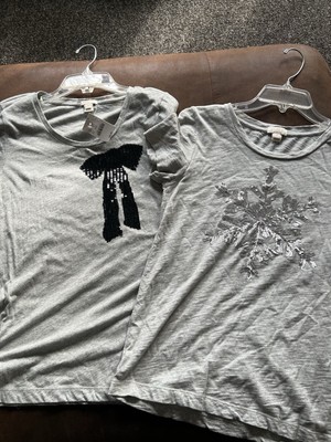 J. CREW Gray Short Sleeve T-Shirt s with Snowflake And Black Bow Two T-shirts