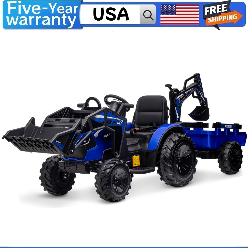 🔥24V 3 in 1 Kids Ride on Tractor Excavator & Bulldozer Electric Vehicle Trailer
