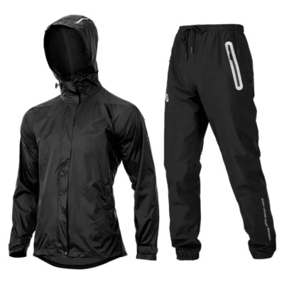 #ad ROCKBROS Rain Suits Raincoat Jacket Pants Waterproof Safety Black Hooded Mens $25.64