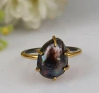 Peacock Black Pearl Engagement Ring 925 Sterling Silver Two Tone Stack Ring