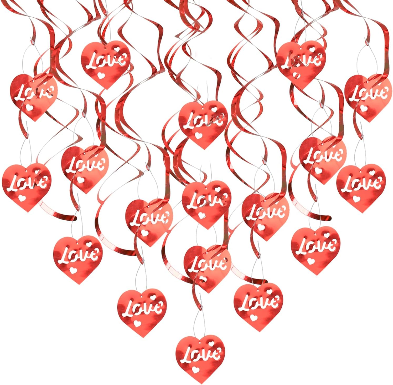 Red Heart Swirl Decorations - Plastic Hanging Party Decor
