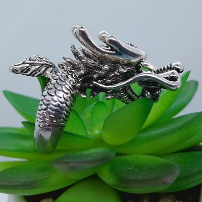 3D Ring Dragon Biker Gothic Punk Silver Stainless Steel US Size 7.5
