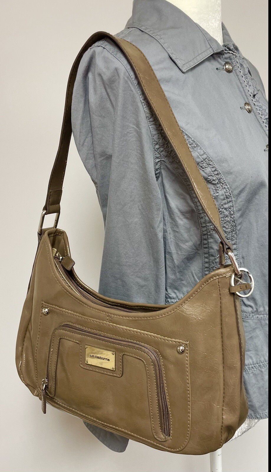 Vintage Liz Claiborne Patent Leather Shoulder Bag~Purse~Handbag Brown