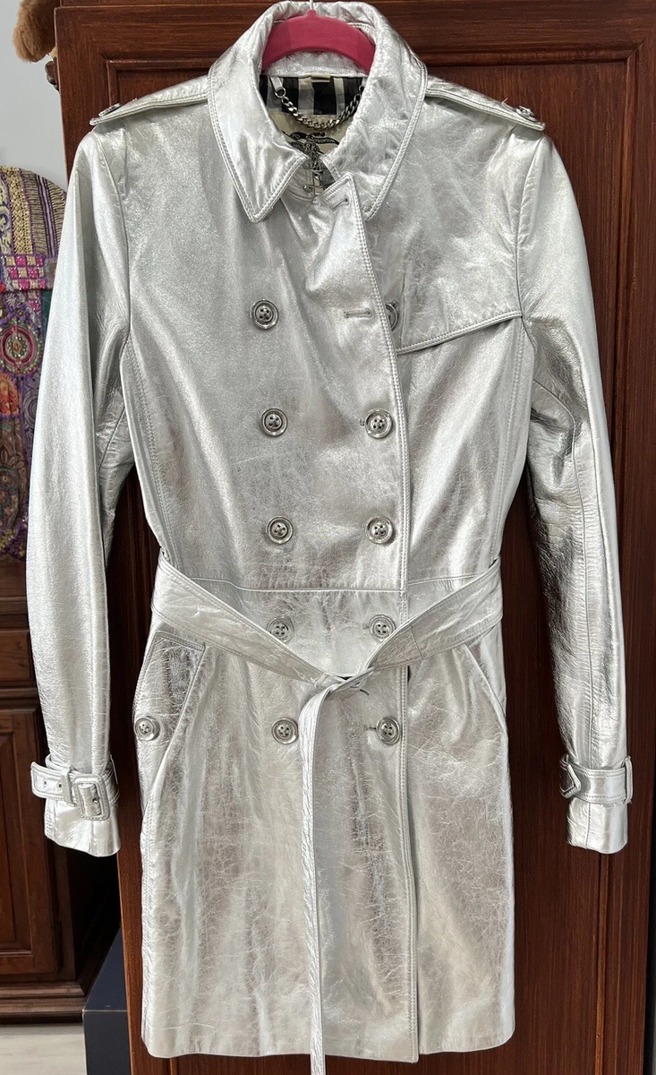Authentic Burberry London LTD ED Sz 8 Lambskin Leather Silver