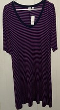 Gap Swing Ribbed Dress Women's XL Purple Blue Striped 3/4 Sleeve Scoop Neck NWT!