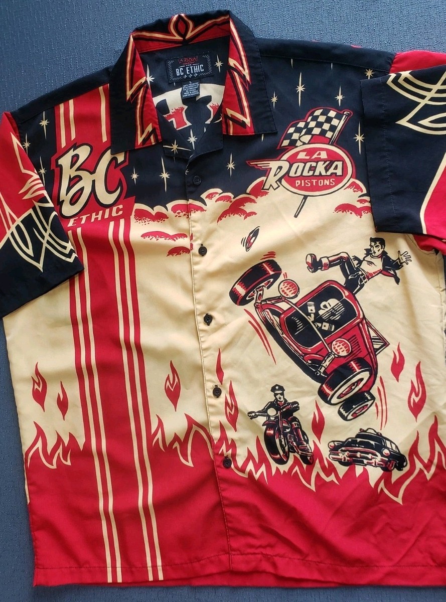 LA ROCKA LONDON HOT ROD RUMBLE 柄シャツ VINTAGE BC Ethic La Rocka London Mens Large Shirt Hot Rod Rumble