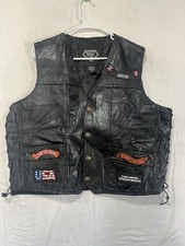 Diamond Plate Buffalo Leather Biker Jacket Vest Live To Ride Bald Eagle Size XL