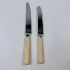 2 Stainless Cooper Bros & Sons England Butter Knives (2-Sizes) Yellow Handles
