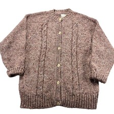Vintage L.L. Bean Sweater Mens Large Brown Donegal Wool Cable Cardigan Ireland