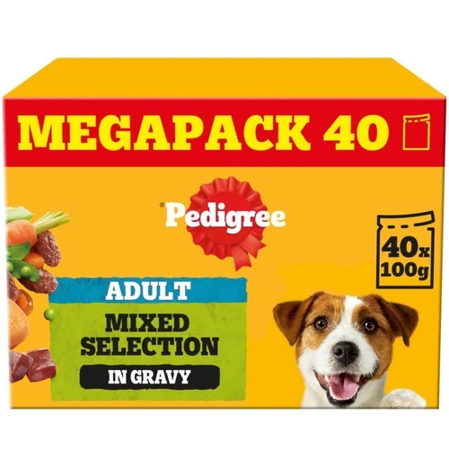 120 x 100g Pedigree Adult Wet Dog Food Pouches Mixed Variety in Gravy