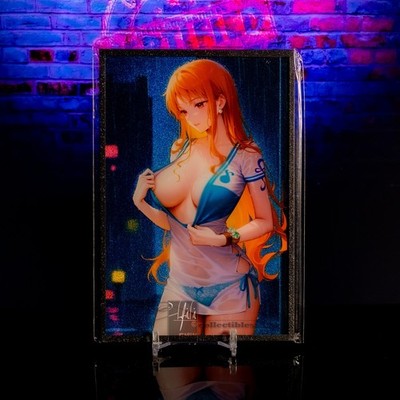 Nami Premium Waifu Trading Card A6 Oversized Black Glitter Frame One Piece
