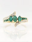 10K Solid Yellow Gold 2.1g Diamond Emerald Split Shank Bypass Ring S (D51120915)