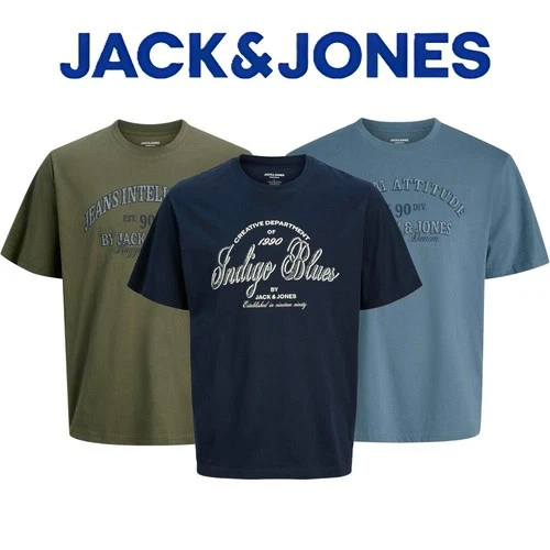 JACK & JONES Mens Graphic T Shirt Cotton Round Neck Casual Summer Tee Plus Size