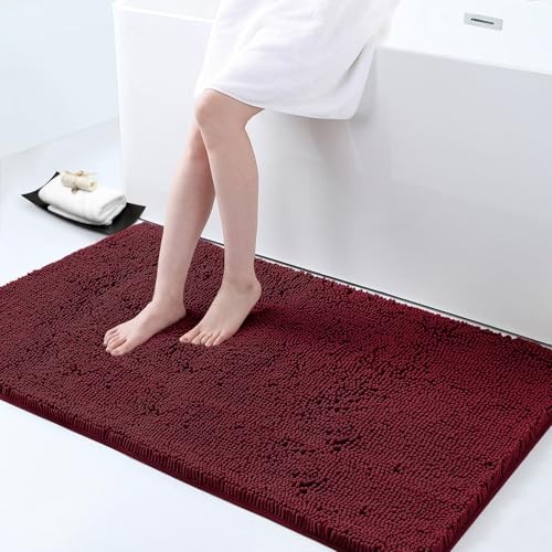 Luxury Chenille Bathroom Rugs 47x24, Extra Soft and 47'' x 24'' Burgundy - Picture 1 of 6