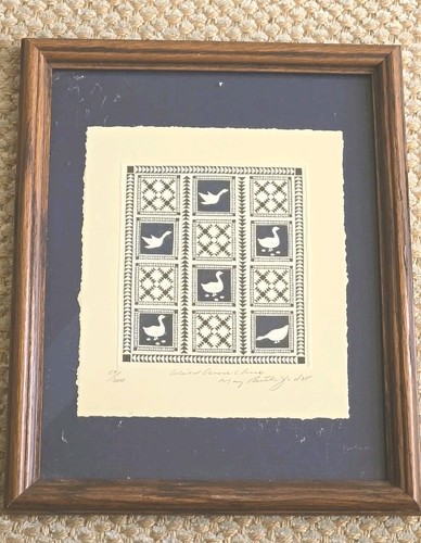 Wild Goose Chase...Mary Rutherford Embossed Print.Signed, 55/1600 Navy Cream